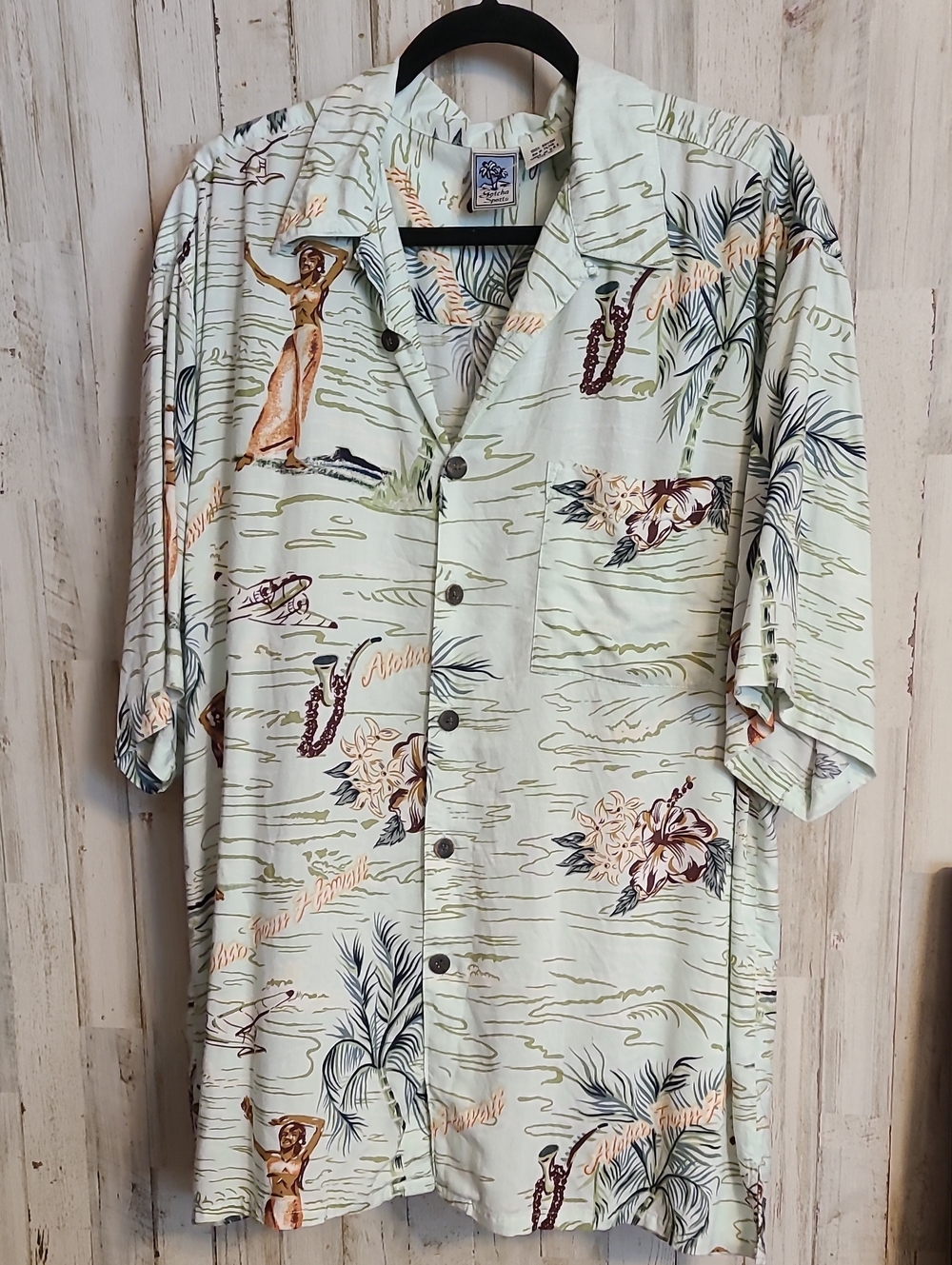 GOTCHA SPORT Light Green Tropical Print Short-Sleeve Button-Down Shirt